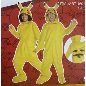 Pokémon Pikachu Costume Kids5-6 Hooded Jumpsuit & Tail ShoeCover Disguise Unisex